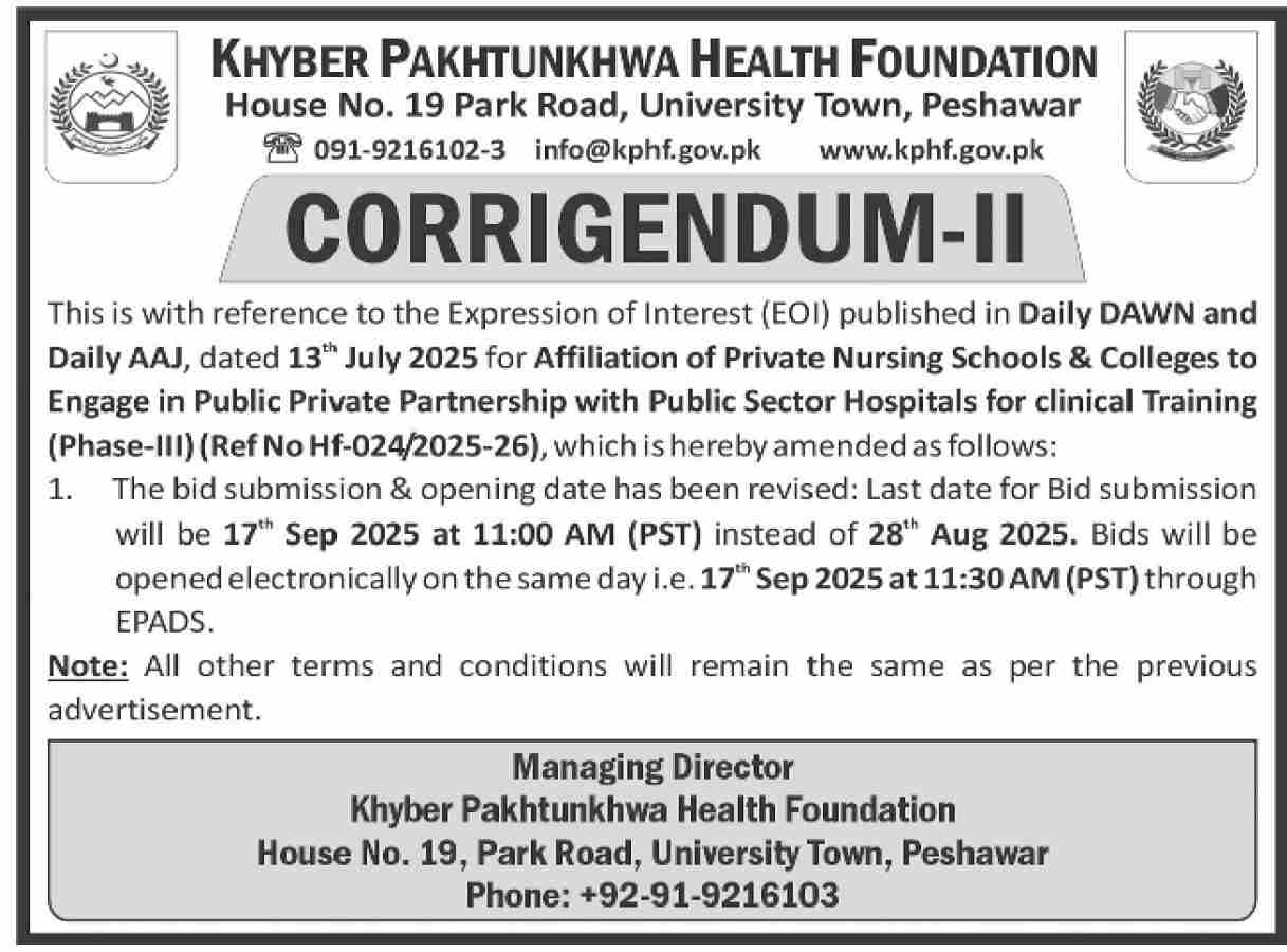 Khyber Pakhtunkhwa Health Foundation Tender Notice-1